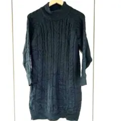 as know as ダークグリーン タートルネック ニットワンピース