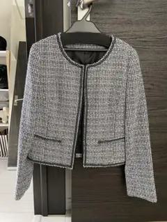 ノーカラーツイードジャケット ブラック・ホワイト