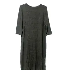 ユニクロ (L) カットソーワンピース 七分袖 ロング丈 チャコール ゆったり