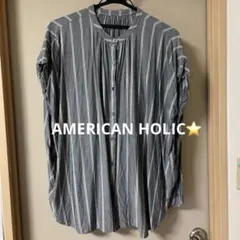限定⭐️AMERICAN HOLIC ストライプ柄 バンドカラー ブラウスのサムネイル