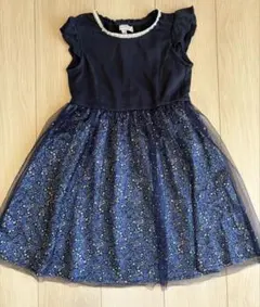 any FAM ネイビー フラワー柄 フリル袖ワンピース 120cm