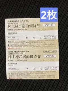 2枚★東急不動産　株主優待ハーヴェスト リゾートホテル　宿泊優待券 ハーベスト