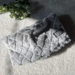 no.7qダイヤ柄ファー＆パール付き♡グレー ♡やわふわネックウォーマータグ付き