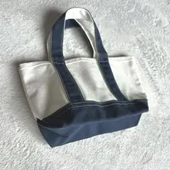 新品未使用キャンバス ミニトートバッグ ネイビー×アイボリー バイカラー 帆布