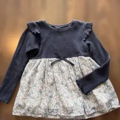 【110cm】フリルスリーブ長袖カットソー ネイビー