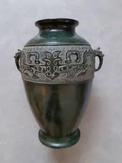 中国古美術 旧藏 錯金青銅器 烏壺 一対 時代物 骨董 花器 飾壺 青銅工芸 青銅方壺 鈁