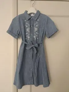 極美品GAPキッズ120Sデニムブルー花柄刺繍半袖ワンピース