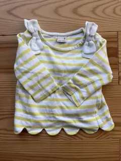 petit main イエローとホワイトのストライプ長袖カットソー