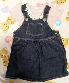 プチバトー　デニムオーバーオールとボディスーツセット