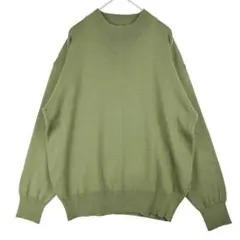 1757【美品】ニット セーター 長袖 ハイネック ラム混 抹茶 グリーン 日本
