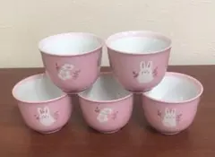 有田焼　桃色　うさぎと桜の柄　湯飲み　５個セット