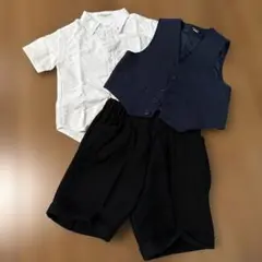 入園式　フォーマル服セット 白シャツ ネイビー ベスト 黒パンツ