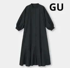 GU バンドカラーシャツワンピース 七分袖　ノーカラーワンピース　黒　ブラック