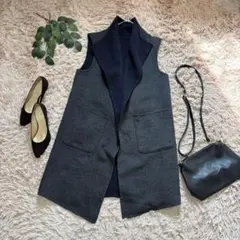 7238✾ローズバッド✾ロングジレ【F】杢グレー/バイカラー/ベスト/メルトン