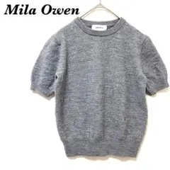 a851 ミラオーウェン 半袖ニット 羊毛 パフスリーブ 灰 デート オフィス