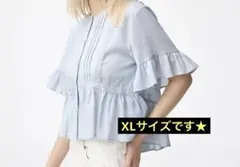 GU レースフリルブラウス 半袖 ブルー XL