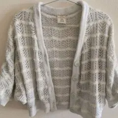 ★ジェラートピケ★透かし編みライトグレー長袖カーディガン