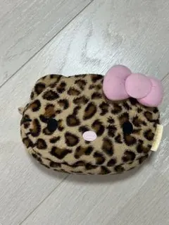 ハローキティ　ヒョウ柄リボン付きポーチ