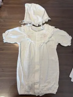 ホワイト ベビードレス 帽子付き