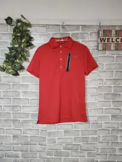 PUMA（プーマ）半袖ポロシャツ 赤 サイズS（胸ジップポケット）