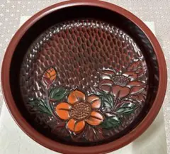 会津漆器　花彫刻の盆