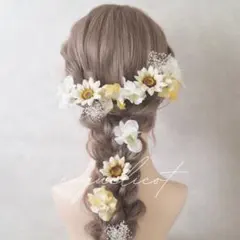 ひまわり　髪飾り　ヘッドドレス ホワイトベージュ／ウエディング 結婚式 七五三②のサムネイル