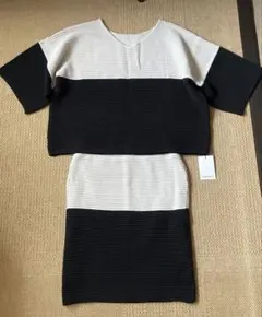 値下げ　リップサービス　リブ編みニットストライプセットアップ フリー　グレー×黒