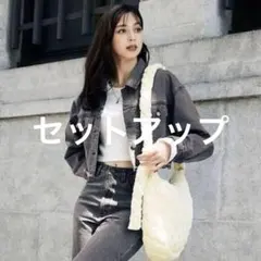 GU デニムクロップドジャケット＆ハイライズストレートジーンズ セット