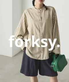 【forksy.】ランダムストライプスタンドカラーシャツのサムネイル