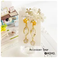 ビジュー♡オレンジフラワー♡フープ.ジルコニア♡ハンドメイドピアス.イヤリング