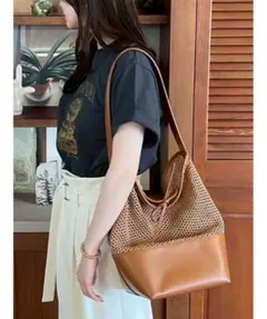 mila owen 2025 メッシュバケットトートバッグ　キャメルのサムネイル