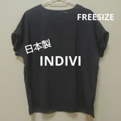 日本製　INDIVI　インディビ　半袖　ブラウス　カットソー　キュプラ　ネイビーのサムネイル