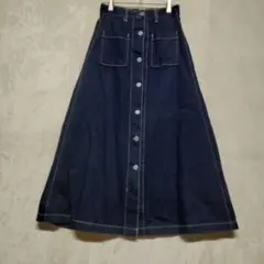GU 　デニム　 A ライン 　フロントボタンスカート　S ネイビー