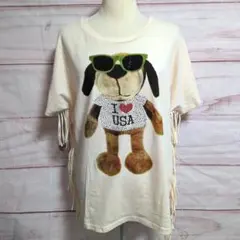 未使用※LALACUB ララキューブ 半袖カラーストーンTシャツ フリンジ付きのサムネイル
