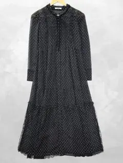 スナイデル SNIDEL スタンドカラー ドット ロングワンピース F ブラック