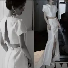 ホワイト 2ピース ウェディングドレス