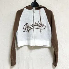 ソニョナラ SONA ミニ丈 ニット パーカー ブラウン 茶色 白 韓国