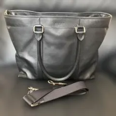 COACHコーチ F54758 オールブラック レザー 2wayビジネスバッグ
