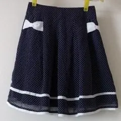 【匿名配送】ネイビー　紺　ドット　リボン　フリルスカート