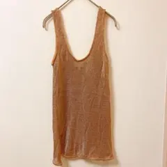 KENDALL + KYLIE 【S】タンクトップ ローズゴールド メタリック