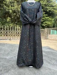 着物リメイク ロングワンピース 長袖 花柄 9マルキ大島紬 正絹 - メルカリ