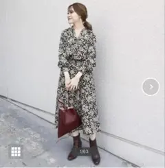 ✨美品✨【SHIPS】花柄プリントロングスリーブＶネックワンピース　サイズフリー