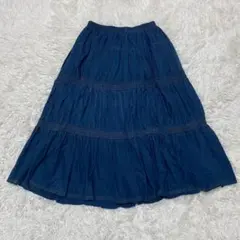 レスピーギ　デニムフレアスカート　ネイビー　ウエストゴム　ゆったり