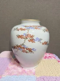 【美品】深川製磁 花瓶 白磁 紅葉 金彩色絵