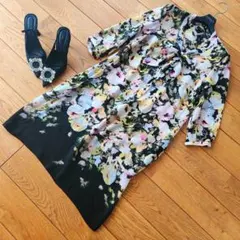ポールスミスブラック　セレブ顔フローラル柄シフォンワンピース　ブラックマルチ42のサムネイル