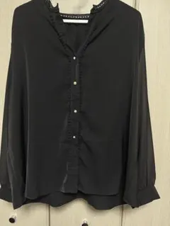 黒 シフォン 長袖ブラウス