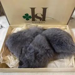 【美品・ボリューム◎】阪神百貨店 リアルファー ストール ショール ブルーグレー