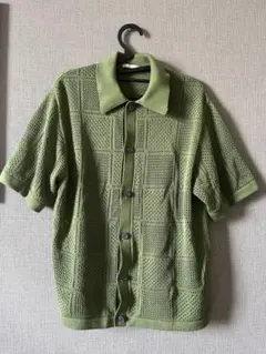 GU 半袖 ウォッシャブルメッシュニットシャツ GREENのサムネイル