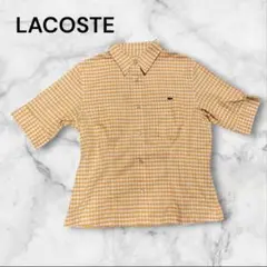 【希少極美品】ラコステ　イエロー　ギンガムチェックシャツ　ワンポイントレディース