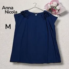 【アンナニコラ】フリル　半袖カットソーチュニック　ゆったり　紺　ノースリーブ　Mのサムネイル